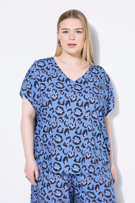 Vibrant Leopard Print Cap Sleeve Blouse