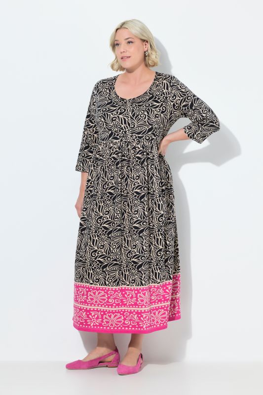 Leaf Print Knit A-Line Pocket Dress