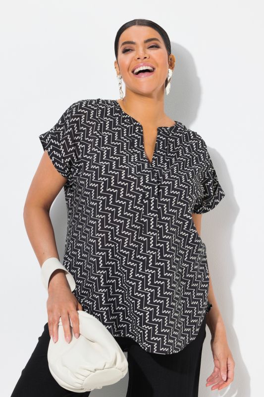 Zigzag Print Cap Sleeve Blouse