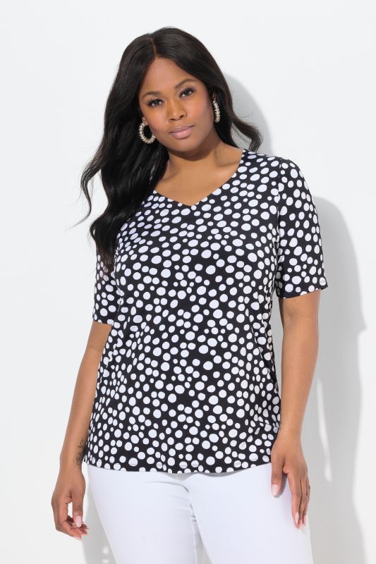 Polka Dot Short Sleeve Slinky Blouse