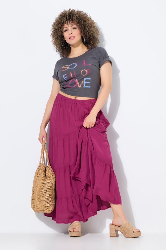 Tiered Flounce Panel Elastic Waist Maxi Skirt