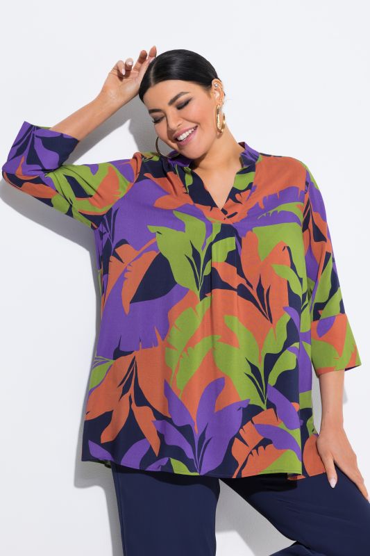 Leaf Print 3/4 Sleeve Blouse