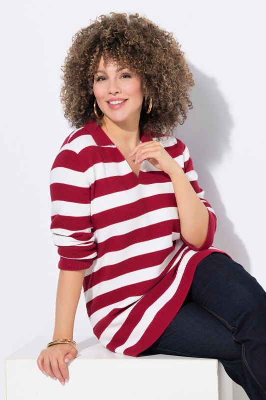 Striped Polo Collar Long Sleeve Sweater