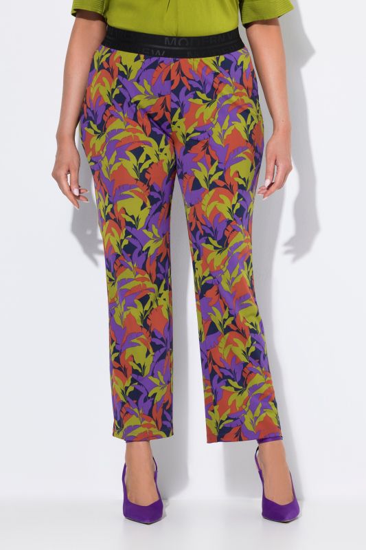 Leaf Print Elastic Waist Pants