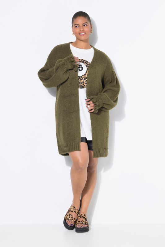 Ruffled Cuff Open Shape Cardigan