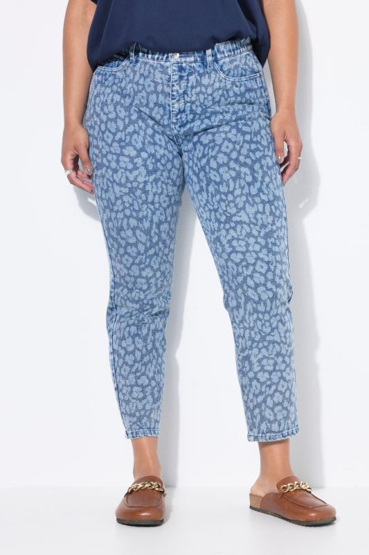 Дънки тип Mom с леопардов принт