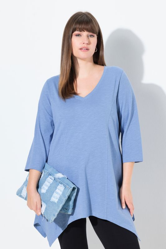 Eco Cotton V-Neck Pointed Hem A-line Fit Tee