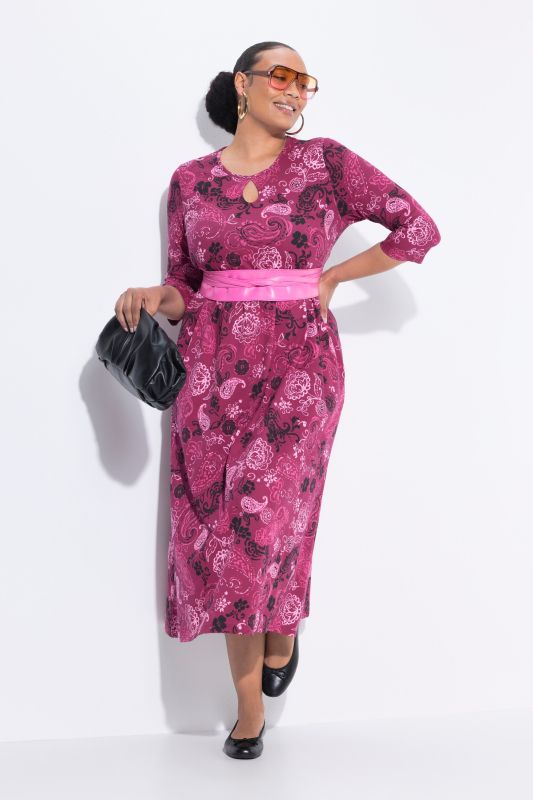 Floral Paisley Empire Knit A-Line Pocket Dress