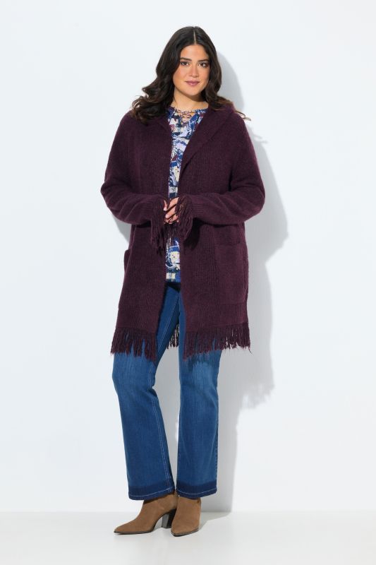 Fringed Open Shape Hooded Cardigan