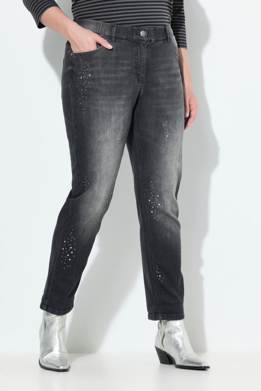 Rivet Detail Stretch Fit Boyfriend Jeans