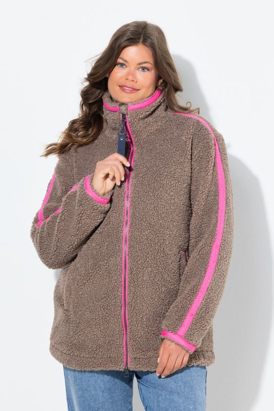 Contrast Stripe Teddy Fleece Jacket