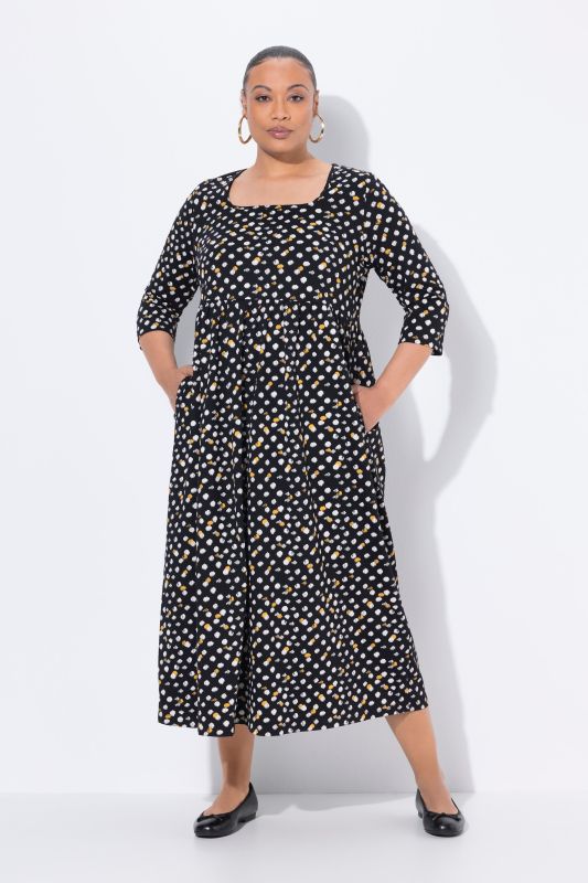 Dot Print Empire Knit A-Line Pocket Dress