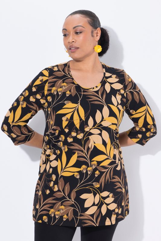 Leaf Print Empire Knit Tunic