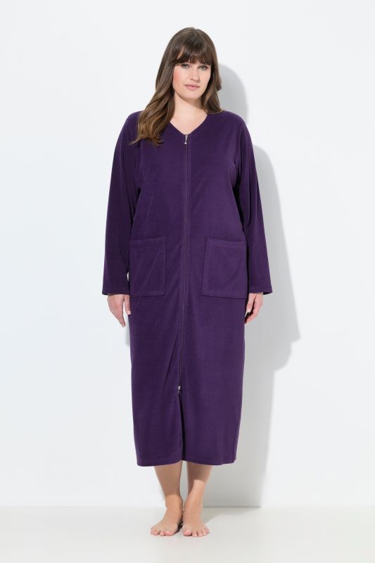 Long Zip Front Cotton Blend Terry Bathrobe