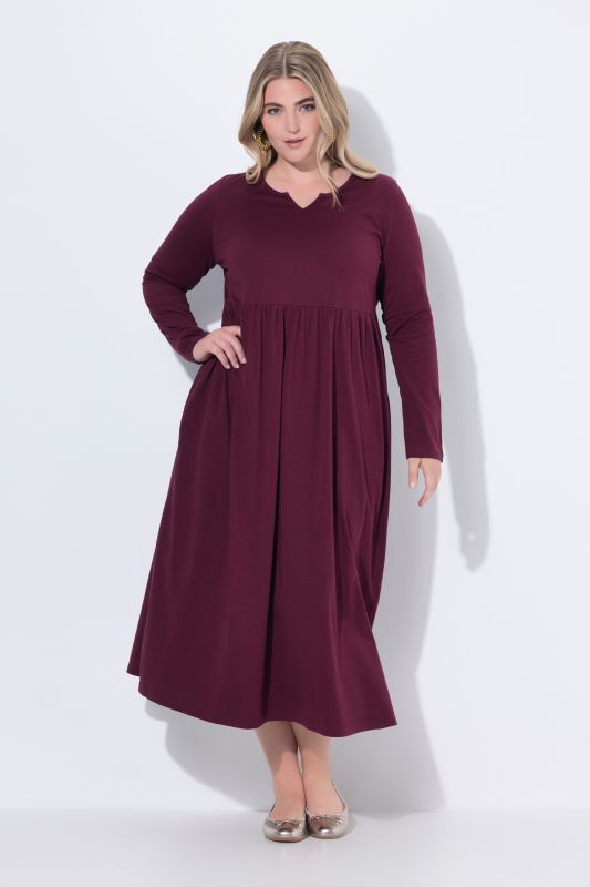 Notch Neck Empire Knit Long Sleeve Dress