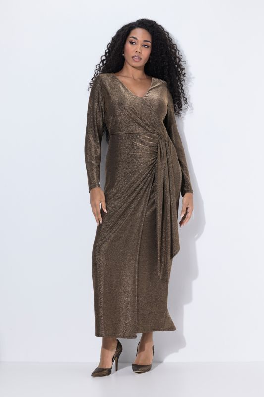 Sparkling Long Sleeve Wrap Look Evening Gown