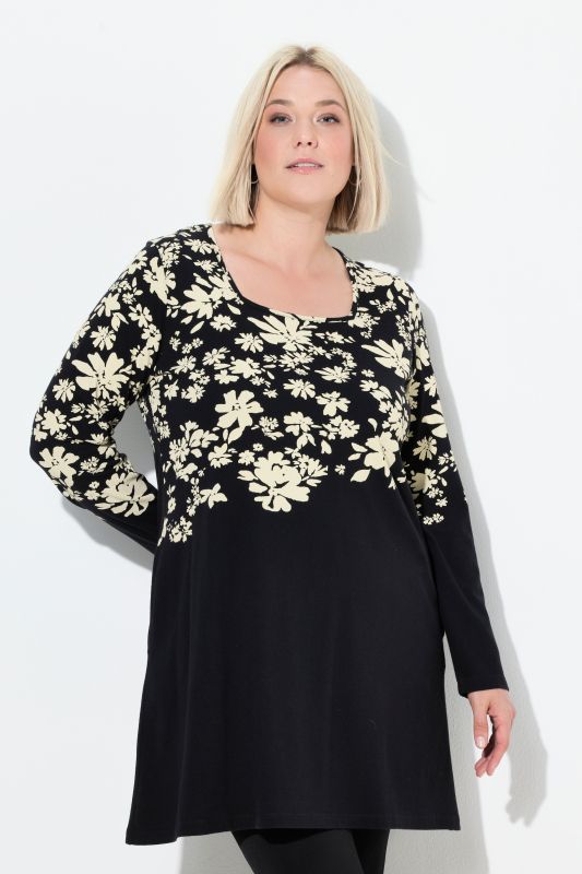 Floral Placement Print Empire Knit A-Line Tunic