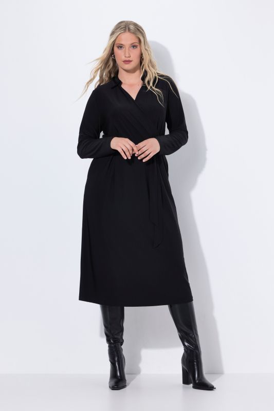 Collared Wrap Look Long Sleeve Dress