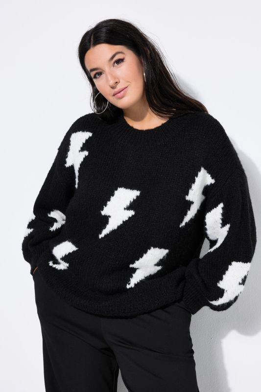 Пуловер с принт на светкавици