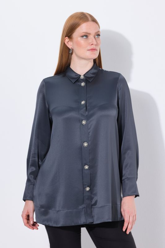 Satin Acetate Long Sleeve Button-Down Blouse