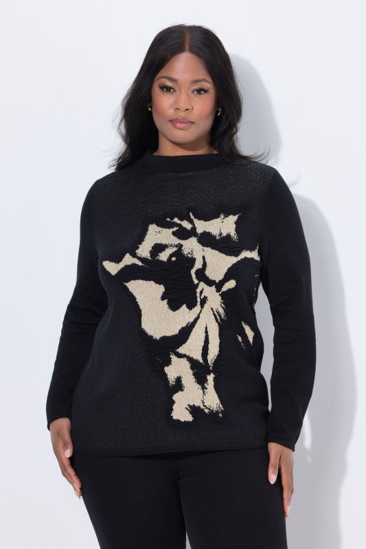 Пуловер с абстрактен принт и пайети