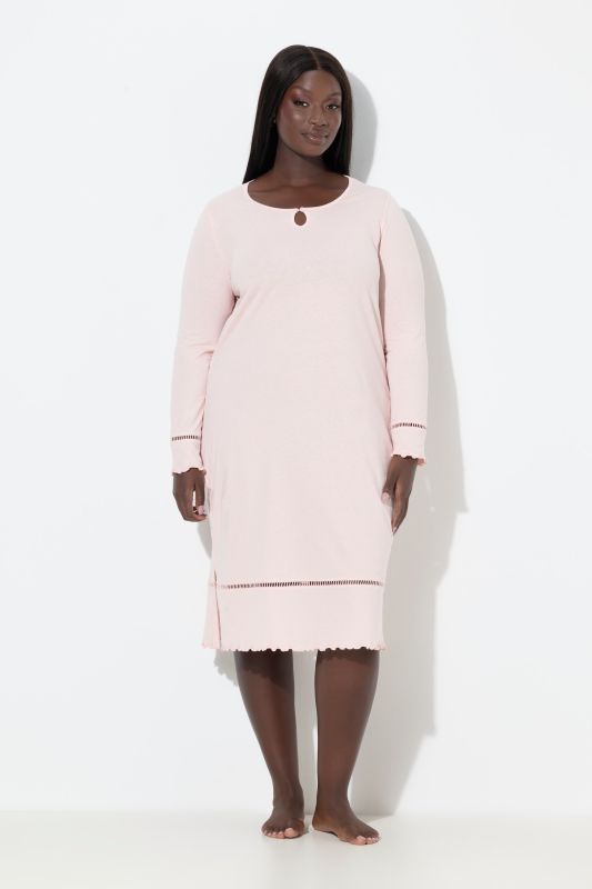 Ladder Lace Trim Lettuce Edge Cotton Knit Nightgown