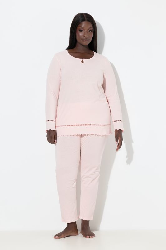 Ladder Lace Trim Lettuce Edge Cotton Knit Pajama Set