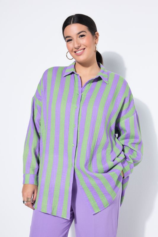 shirt blouse, oversized, muslin, stripes, long sleeve