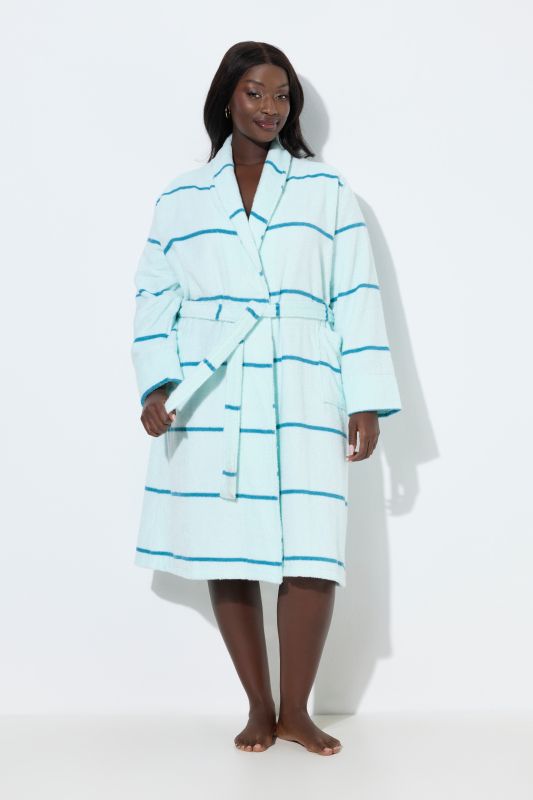 Striped Terrycloth Belted Tie Waist Bathrobe