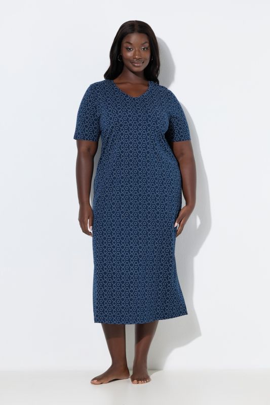 Circle Print Short Sleeve Cotton Knit Nightgown