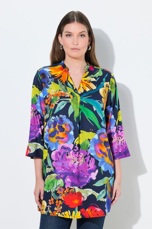 Foxglove Print 3/4 Sleeve Tunic Blouse