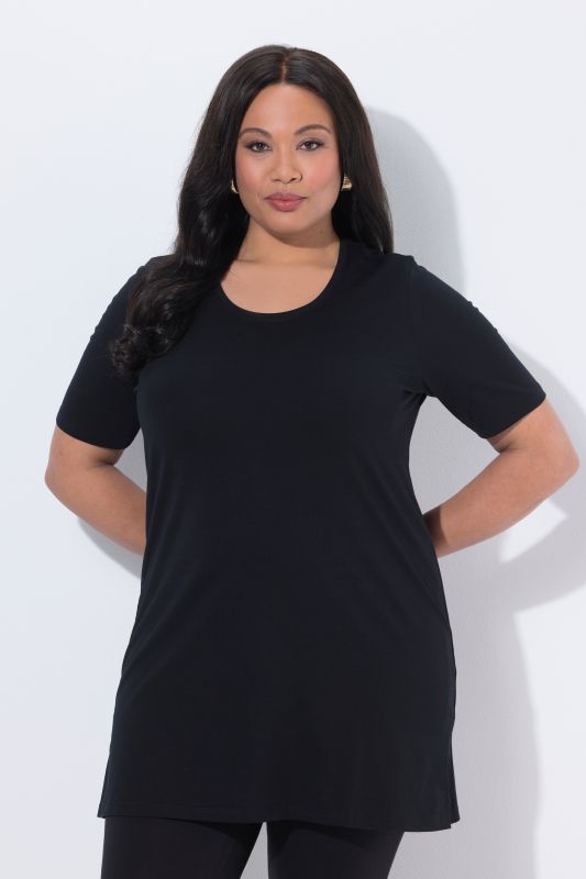 Round Neck Short Sleeve  A-Line Knit Tunic