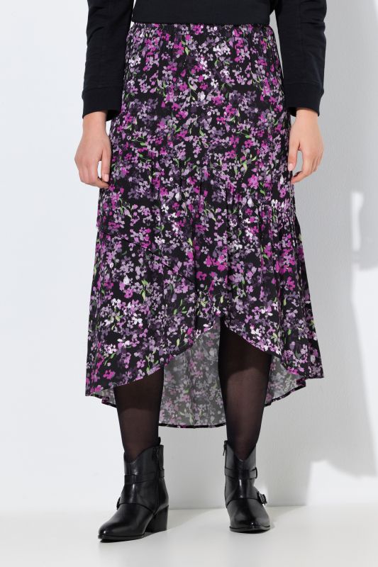Floral Asymmetrical Flounce Panel Elastic Waist Skirt