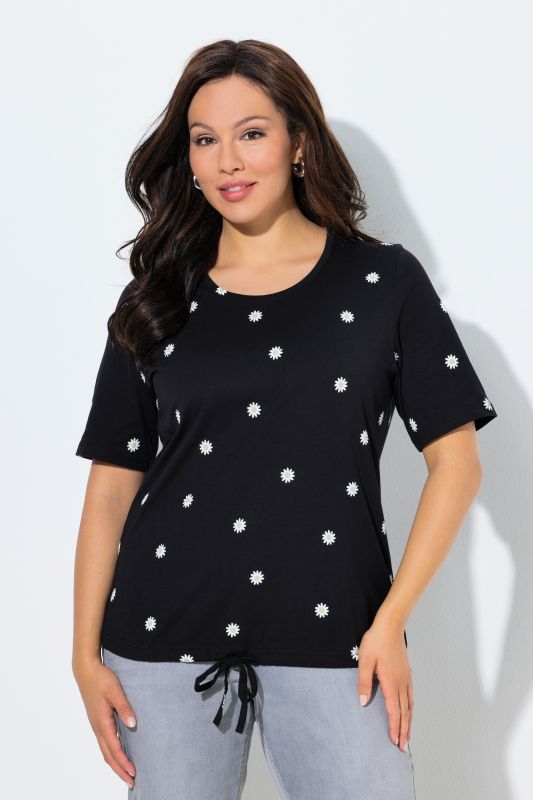 Daisy Print Short Sleeve Drawstring Tee
