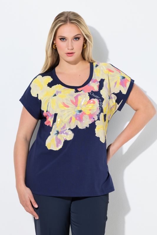 Sequined Watercolor Floral Motif Tee