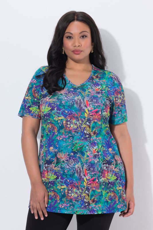 Matte Jersey Prismatic Floral A-Line Tunic