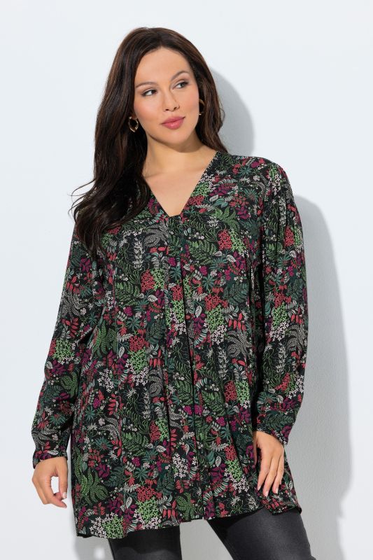 Floral Godet Pleated Tunic