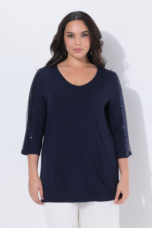 Sequined Mesh Sleeve Blouse