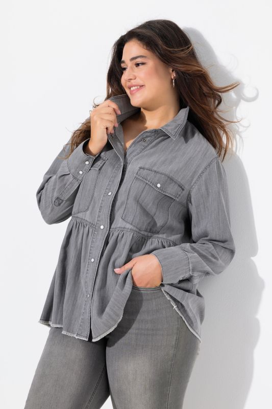 Lyocell Flounce Panel Denim Blouse