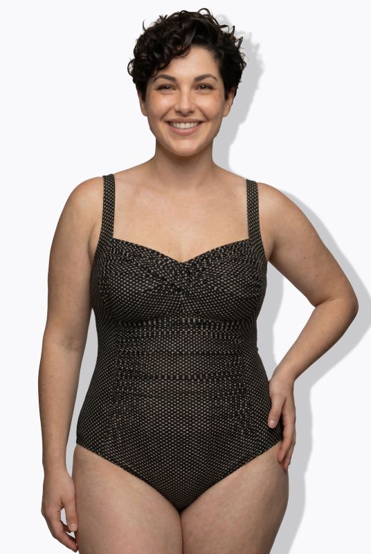 Бански с драперия и метален блясък