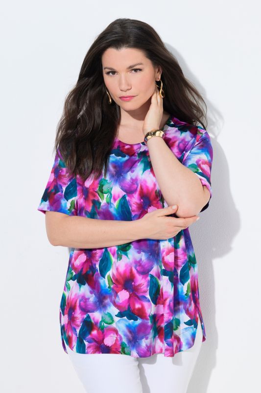 Watercolor Floral Slinky Blouse