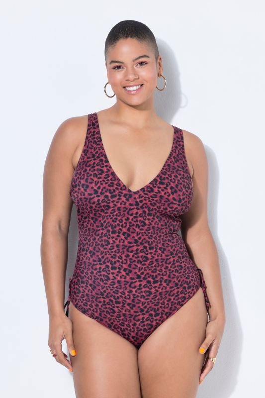 Leopard Print Gathered Swimsuit
