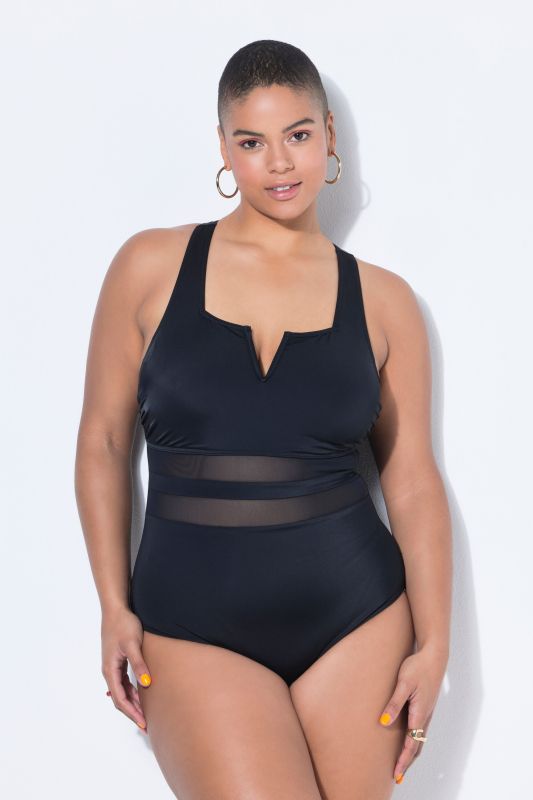 Sheer Striped One Piece Swimsuit