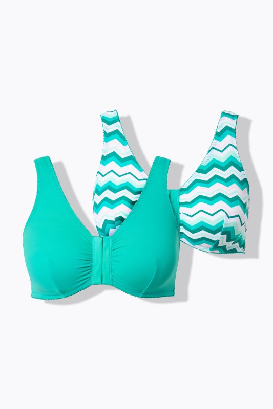 2 Pack of Front Closure Comfort Bras - Zig Zag, Solid