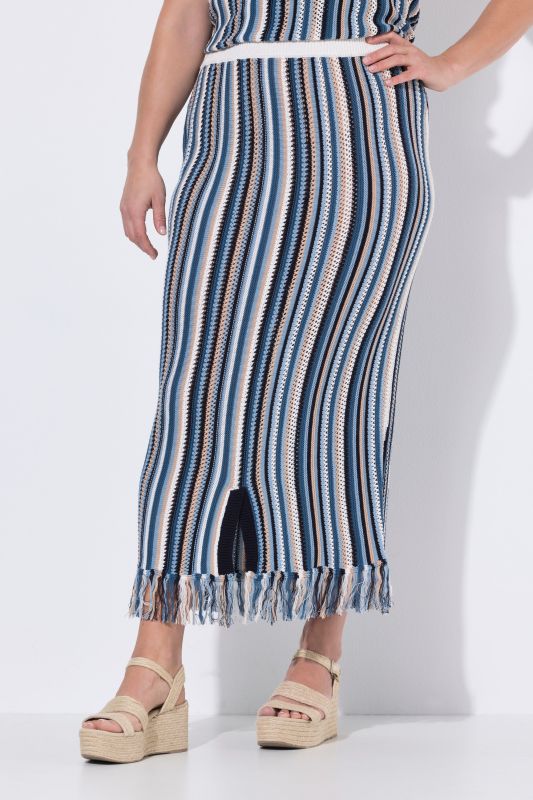 Eco Cotton Striped Openwork Knit Skirt