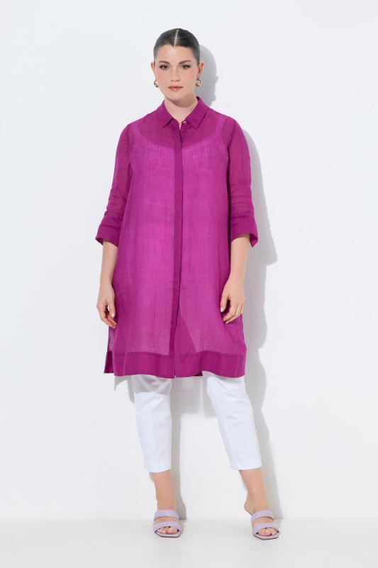 Sheer Ramie 3/4 Sleeve Shirt Dress