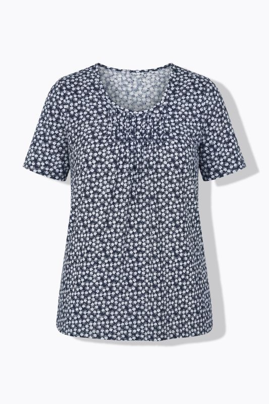 Floral Print Short Sleeve Pintuck Tee