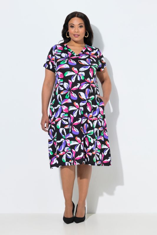 Brushstroke Floral Jersey Pocket Dress