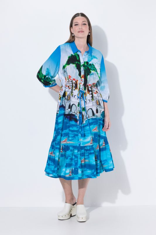 Allover Print Drawstring Waist Dress