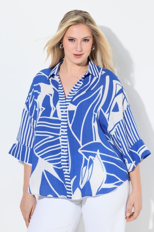 Abstract Floral Print 3/4 Sleeve Blouse